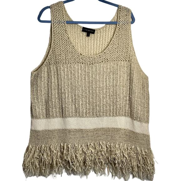 Lane Bryant Top Womens Plus Size 26 Tan Sleeveless Pullover Fringe Round Neck - Picture 1 of 9